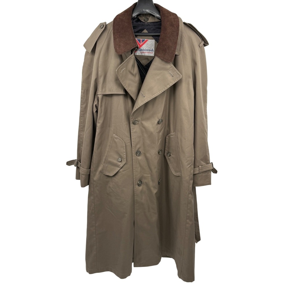 Mackintosh by Weatherfair Trench Coat Men's 44R Khaki Suede Collar Vintage